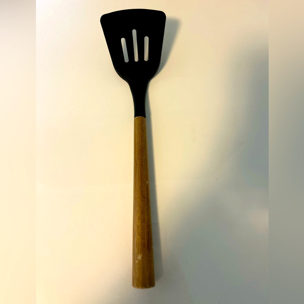Black Rubber and Wood Spatula